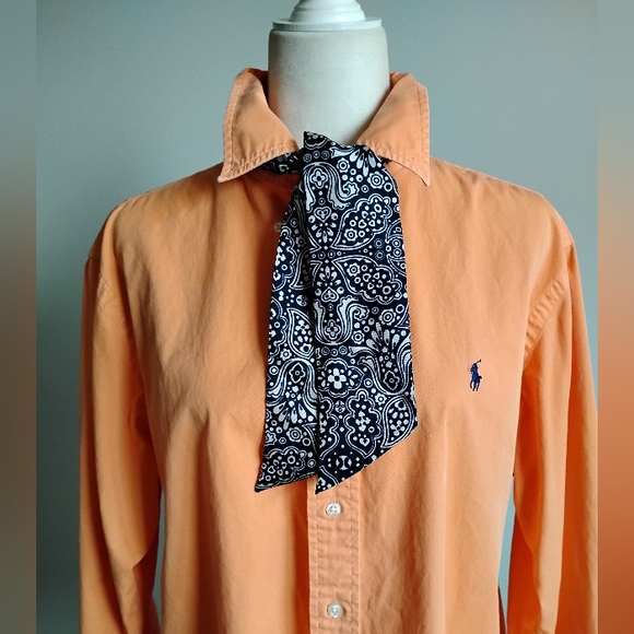 Ralph Lauren Cotton Poplin Button Down Shirt Orange Classic Fit Preppy Size L - Picture 11 of 17